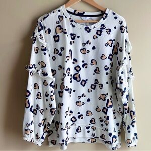 NWT Crown & Ivy White and Blue Animal Print Patterned Sweatshirt